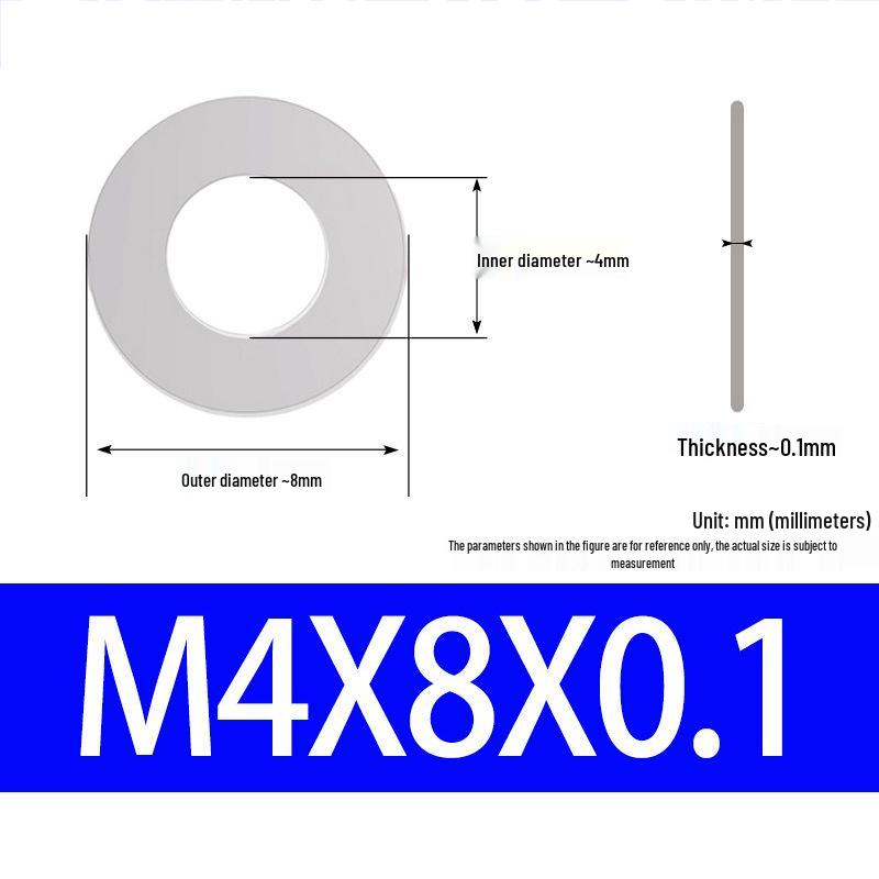 304 Stainless Steel Ultra-Thin Flat Washer, Thickness: 0.1/0.2/0.3/0.4/0.5 Mm, Sizes M1-M8