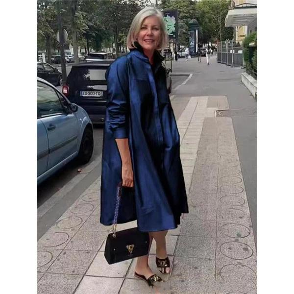 Kvinners ensfargede kvarte ermer, enkel pendlerskjortekjole