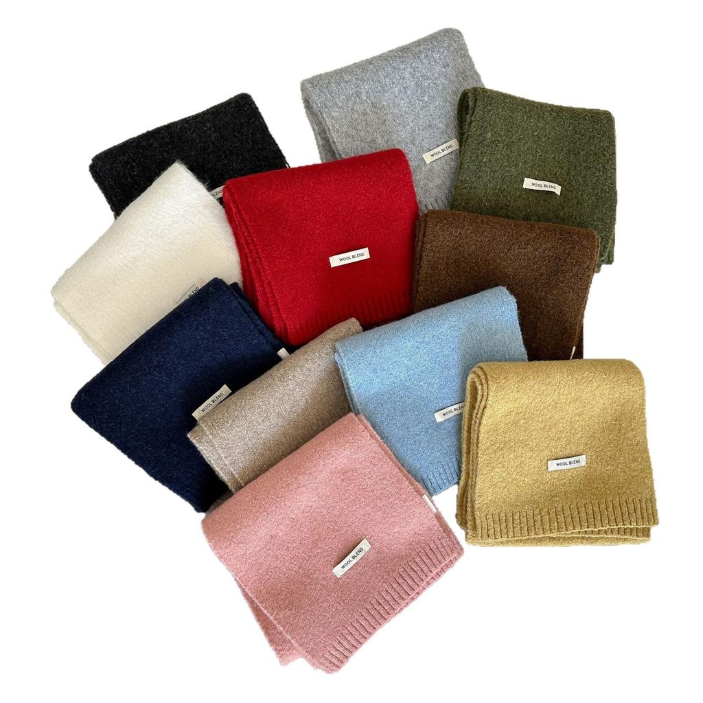 Solid Color Wool Blended Scarf for Women In Autumn and Winter Wool Knitted Warm Korean Version Versatile Fashion Fresh and Sweet Scarf