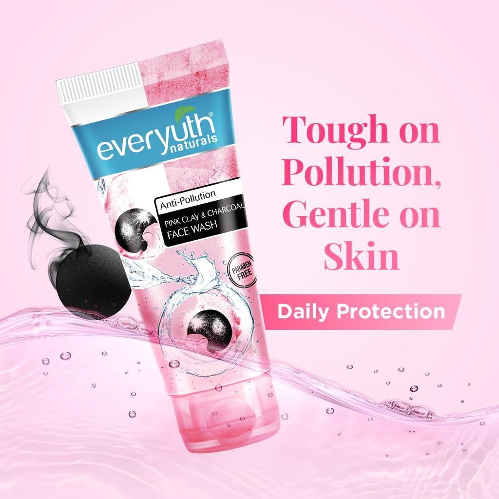 Everyuth Naturals Anti Pollution Pink Clay Charcoal Face Wash 150g Deep Cleansing for All Skin Types