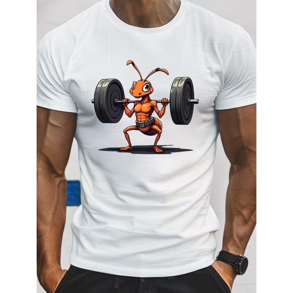 Funny Strong Ant Weightlifting printing Men's T-shirt Fashionable Summer Breathable Daily Fitness Running