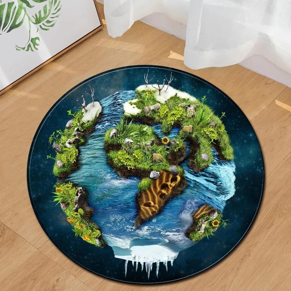 Earth Moon Ocean Round Carpet Circle Children Crawling Play Mat Home Decor Large Size Area Rugs for Living Room Bedroom Bathroom