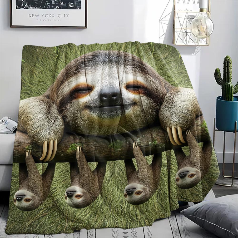 1Pc Fox and Sloth Print Flannel Blanket, High quality Comfortable for All Seasons, Home Decor, Warmth and Comfort, Perfect for Gifts