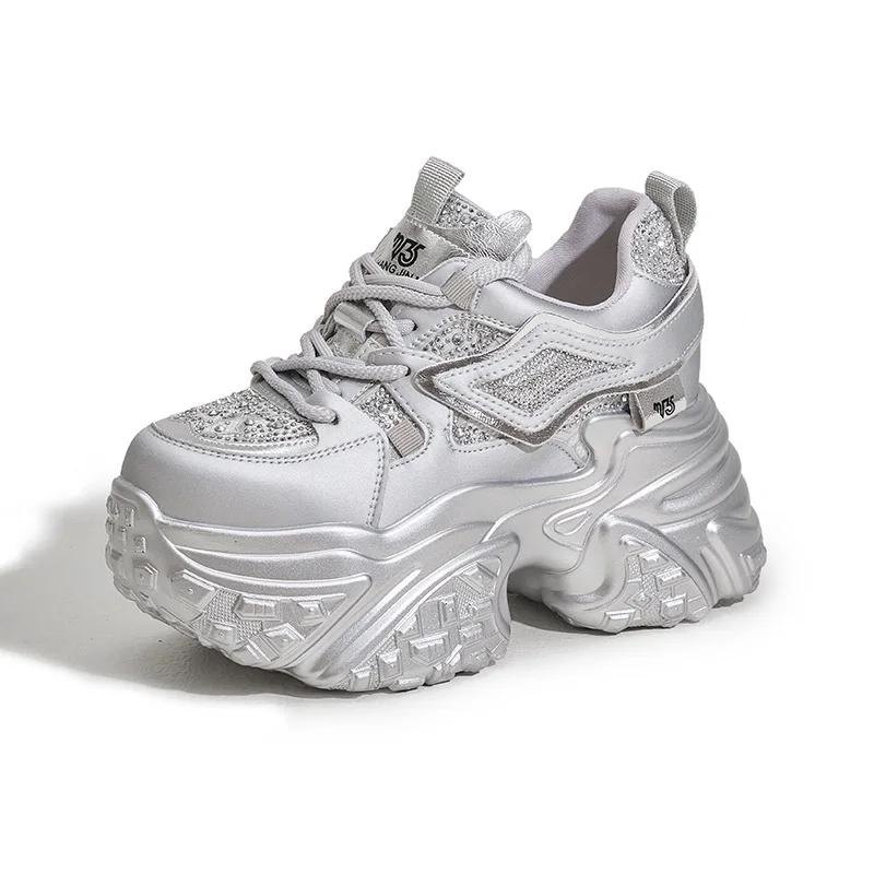 

Модные 10 см Синтетическая Натуральная Кожа Блестящие Массивные Кроссовки Смешанный Цвет Модные Ботильоны Женские Удобные Осенние Вулканизированные Туфли 34