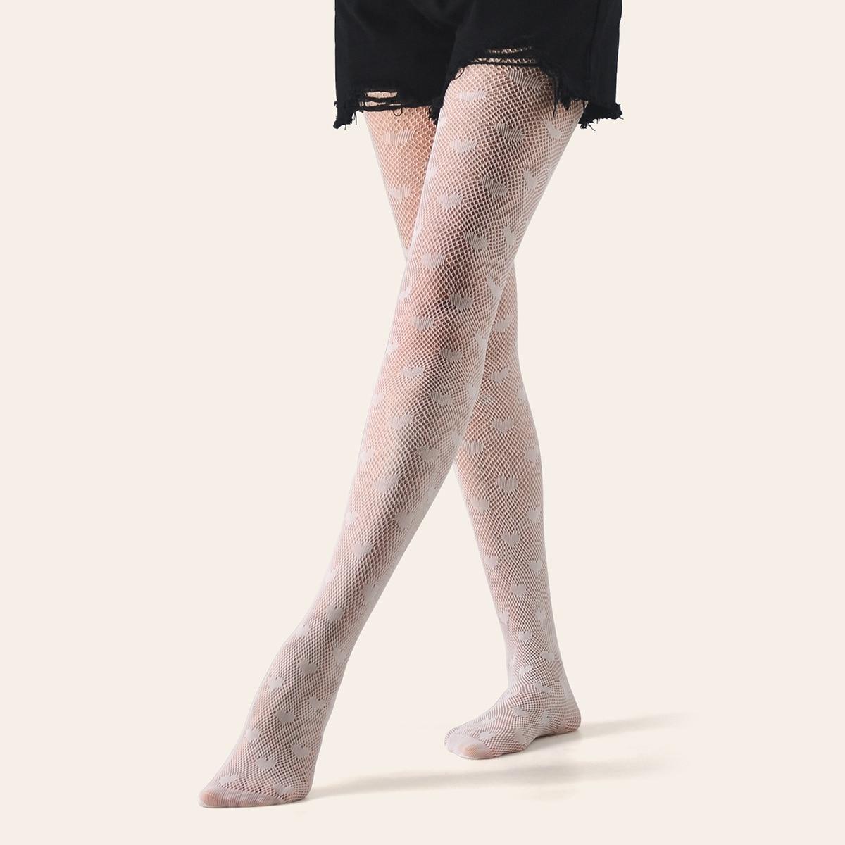 

Сетчатые колготки с принтом в виде сердца, ажурные кружевные нейлоновые колготки в стиле Лолиты, чулки, нижнее белье, чулочно-носочные изделия, женские колготки в японском стиле