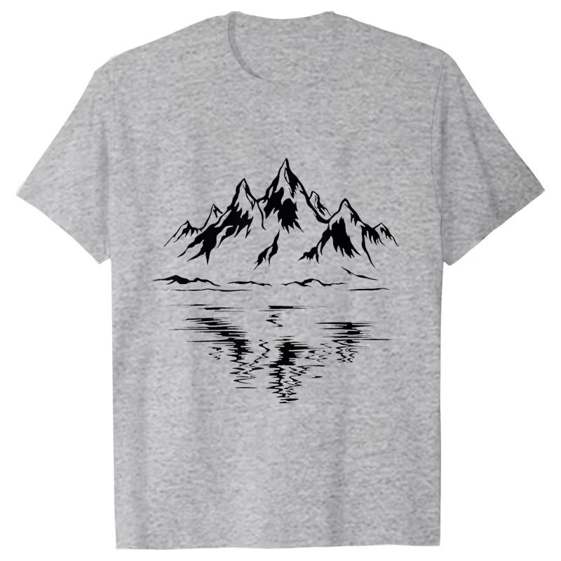 Mountain Print Mens Tshirt Summer Outdoor Comfortable Breathable Shortsleeved Top Outdoor Lovers Men Tshirt