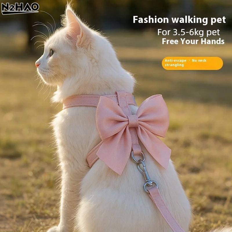 Bright Silk Cute Bowknot Cat Harness And Leash Adjustable Pet Harness With Traction Rope For Cat Kitten Puppy Rabbit Ferret