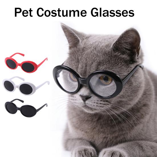 3Pcs Retro Cat Glasses Lightweight Oval Frame Pet Sunglasses Stylish Pet Shades for Cats Small Dogs Photo Prop
