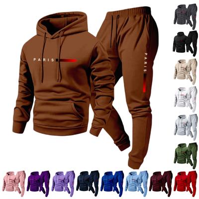 Men's Casual Color Letter,printed Sweatshirt Set, Men's Fleece Hooded Drawstring Sweatshirt And Sweatpants Two,piece Set