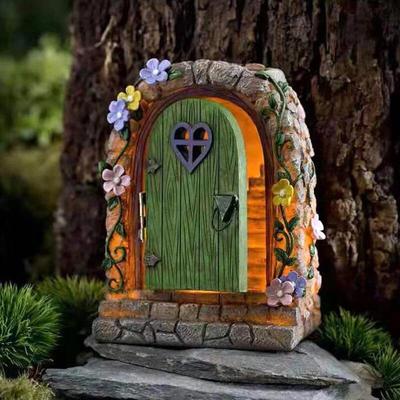 Fee Gnome Tür Figuren Elf Hause Holz Fee Garten Tür Kunst Baum Skulptur Statuen Ornament Outdoor Dekoration