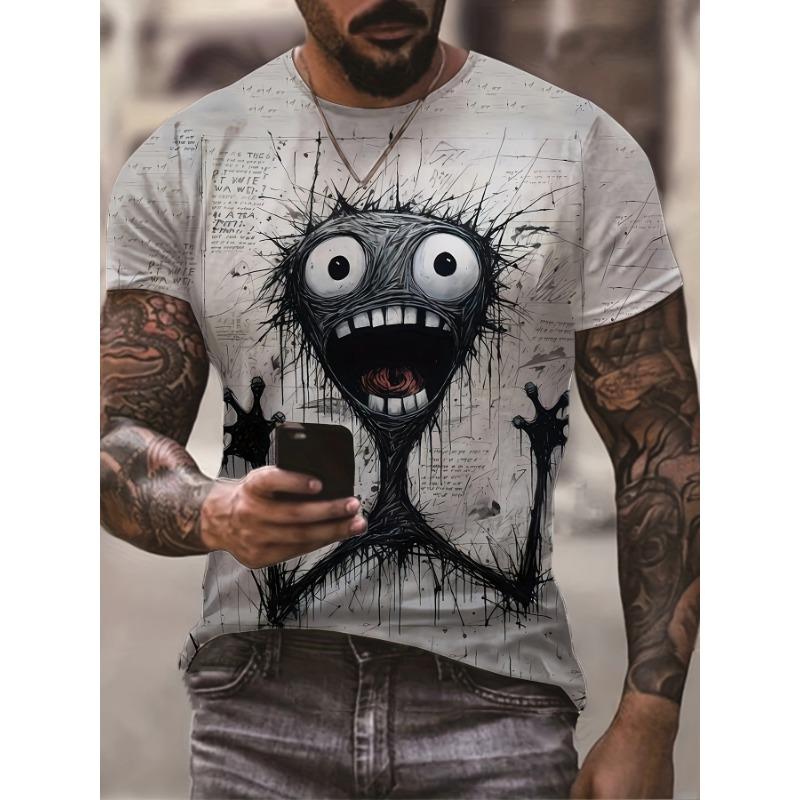 Summer Round Neck Creepy Cartoon Pattern 3D Print Top Fashionable Casual Short Sleeved Men's T-shirts