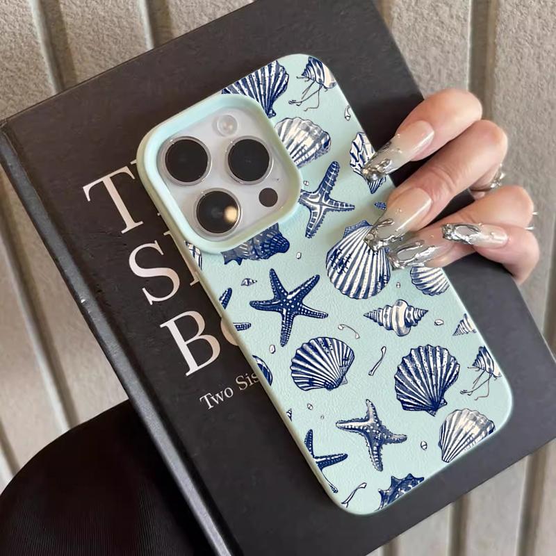 Blue Fashion Starfish Silicone Phone Case For iPhone 17 13 15 16 14 12 11 Pro Max Pro 16E Plus Shockproof Lichee Pattern Covers