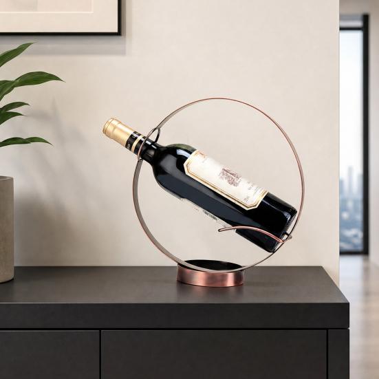 Yousheng Single Wine Bottle Holder for Countertop, Modern Metal Wine Rack Stand with Round Base, Elegant Gift for Home Bar Kitchen