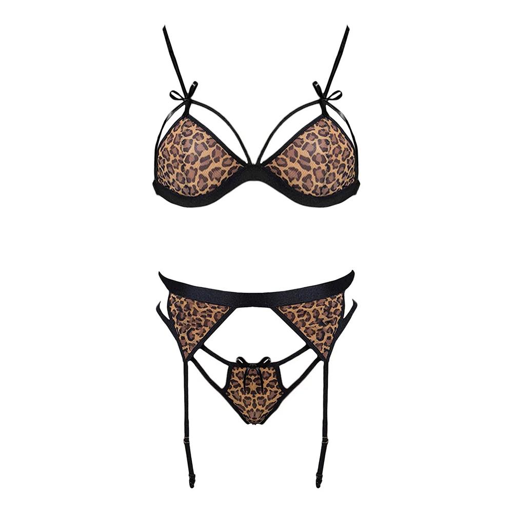 Bandage Womens Sexy Leopard Printed Wireless Bra Lingerie Set Metal Ring Thong Underwear Sexy Lingerie