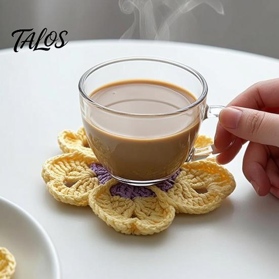 Cute Desk Decor Accessories Handmade Crochet Flower Coasters for Drinks, Thermal Insulation Table Mat Milk Cup Mats Coffee Mugs And Tea Cups, Artistic