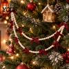 Seasonal Home Accents Christmas Velvet Bow Faux Pearl Garland, 2 Layers Beads Festive Party Hanging Ornaments String Strand for Tree, Wreath,