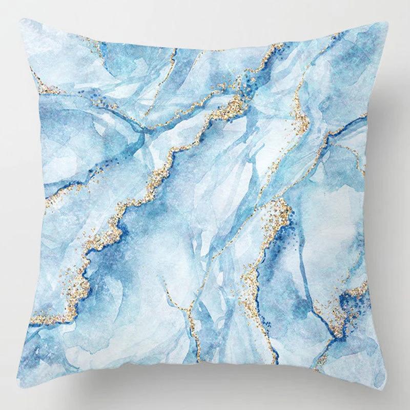 45x45cm Modern Geometric Cushion Cover Art Blue Marble Print Pillowcase Car Sofa Office Waist Throw  Home Decor