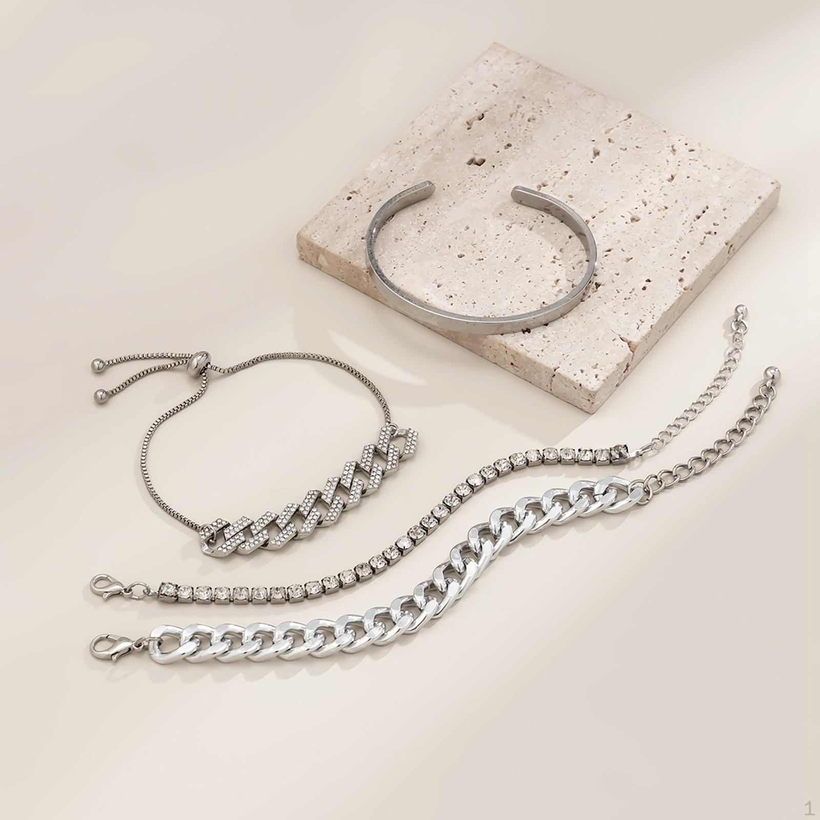 

Chunky Wrist Bracelet Glossy Bangle Charm Set for Daughter #Women Silver