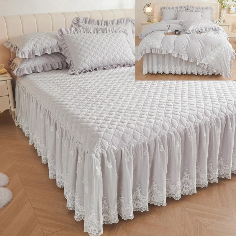 Colcha de renda estilo princesa, quatro estações, peça única, grossa, acolchoada, lavável, antiderrapante