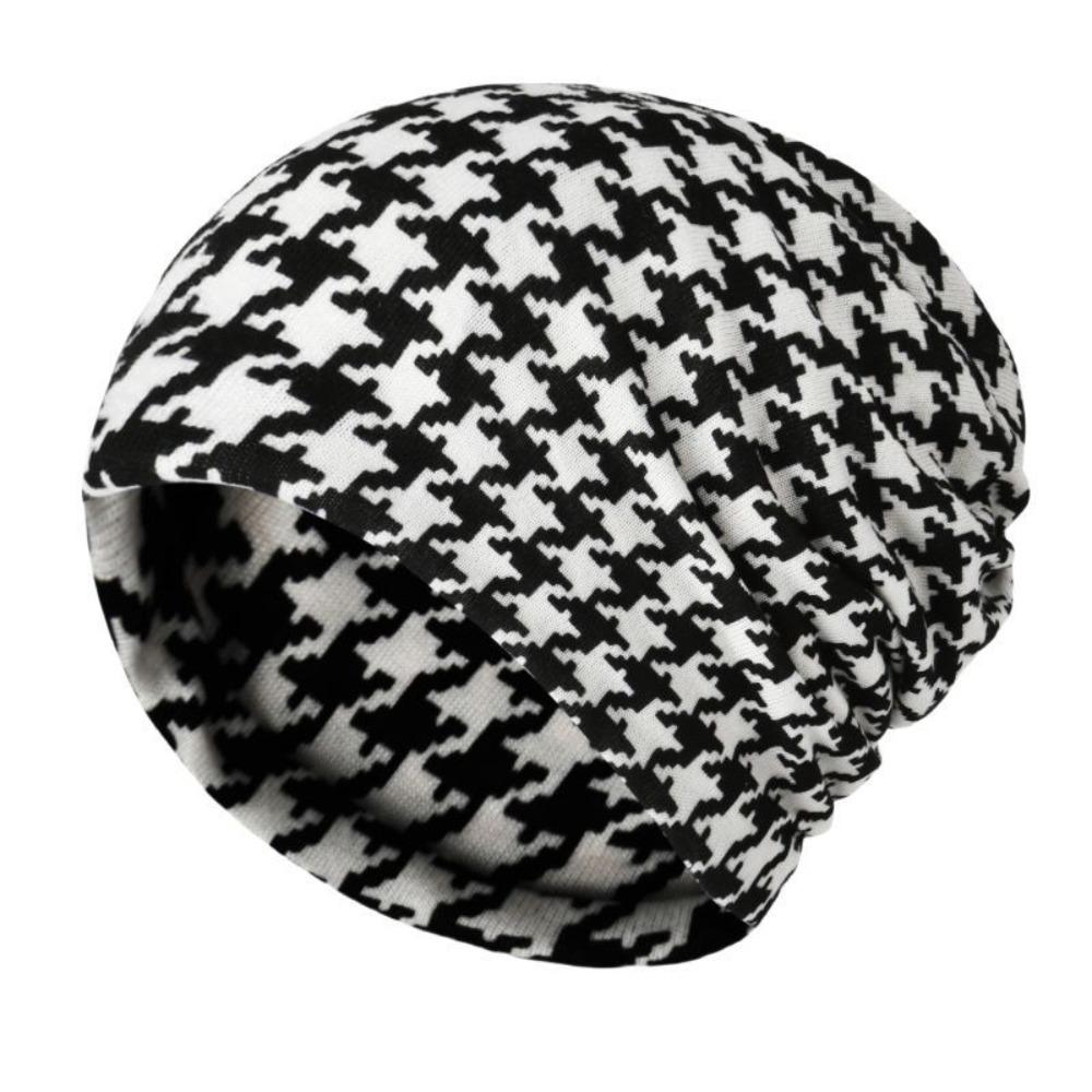 Contrasting Colors Pullover Hat Plaid Print Keep Warm Women's Pile Hat  Autumn and Winter