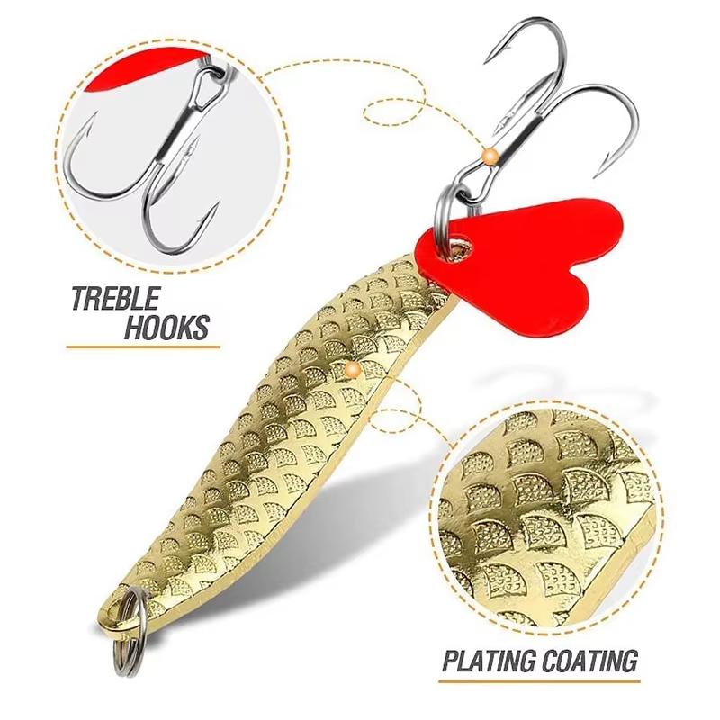 10Pcs Fishing Metal Spoon Lure Kit Set Gold Silver Baits Sequins Spinner Lures with Box Treble Hooks Fishing Tackle Gear