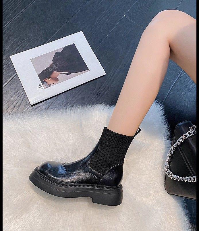 Elastic Fleece-Lined Ankle Boots, British Style, Thick Sole, Hot Selling for Women's Autumn/Winter 2025