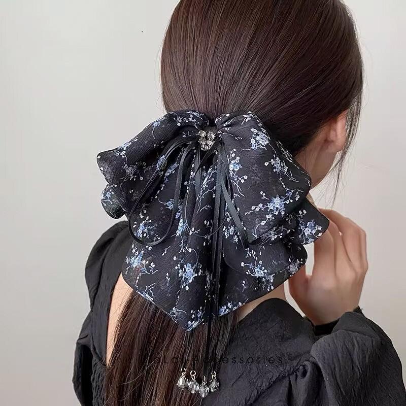 Large Summer Lace Edge Bow Claw Clip Hair Accessory for Women - Multi-Layer Feather Design