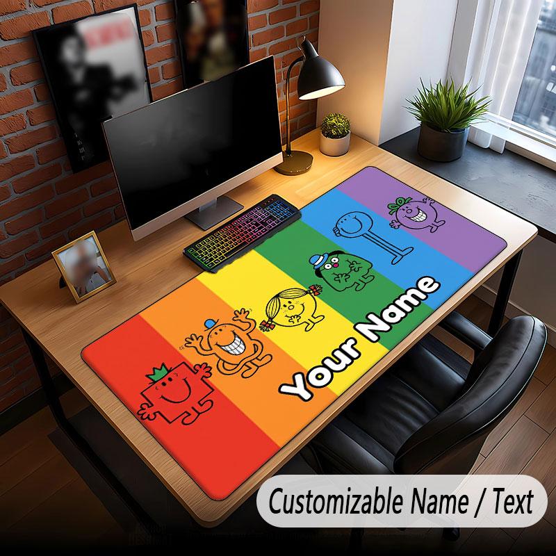 Custom Name Text Big Mouse Pad,Mr. Men & Little Miss Soft Non Slip Extended Desk Mat For Home Office