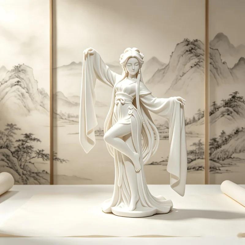 1‑Pack 3D‑Printed Chinese‑Style Water‑Sleeve Dancer Figurine, Elegant Dance Statue, Creative Home Desktop Ornament