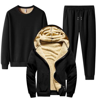 LIFESHINE Loungewear Sweatsuit Pool Hoodie with Fleece Warm Casual Long 03 Black Size 3XL Men's 3-Piece Set, Overcoat, Zip-Up Lining, Hoodie, Sleeves,