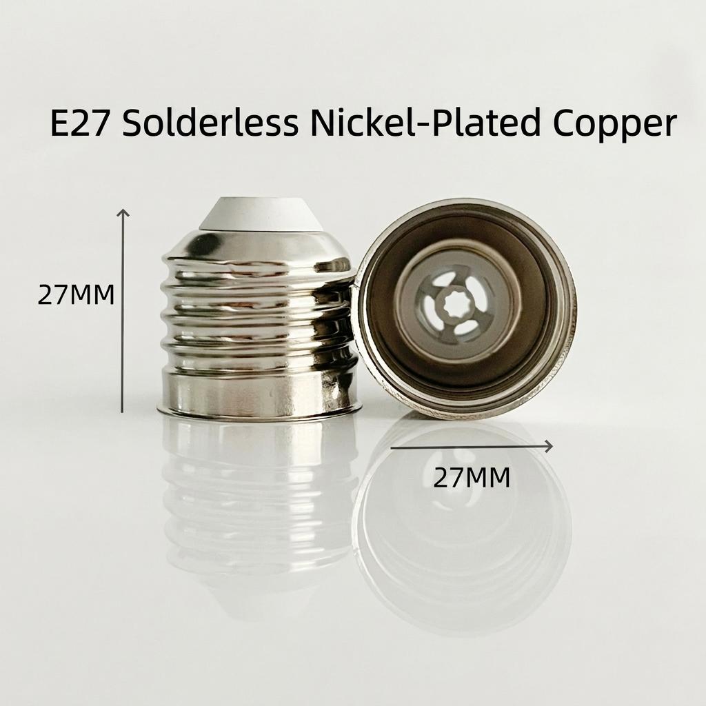Solder-free Metal Screw Lamp Base E27 E26 B22 Nickel-plated Lamp Holder Replacement for LED Bulb Lighting Fixture