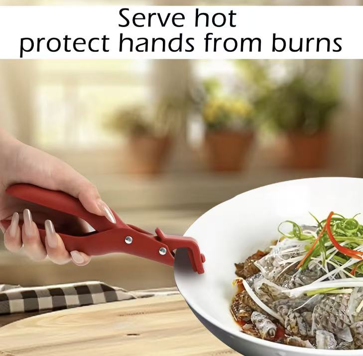 Multi-Purpose Anti-Scald Tool for Bowls, Plates, Pans, Serving As Holder, 2 Counts Hot Plate Gripper, Clip In Kitchen Red & Green.