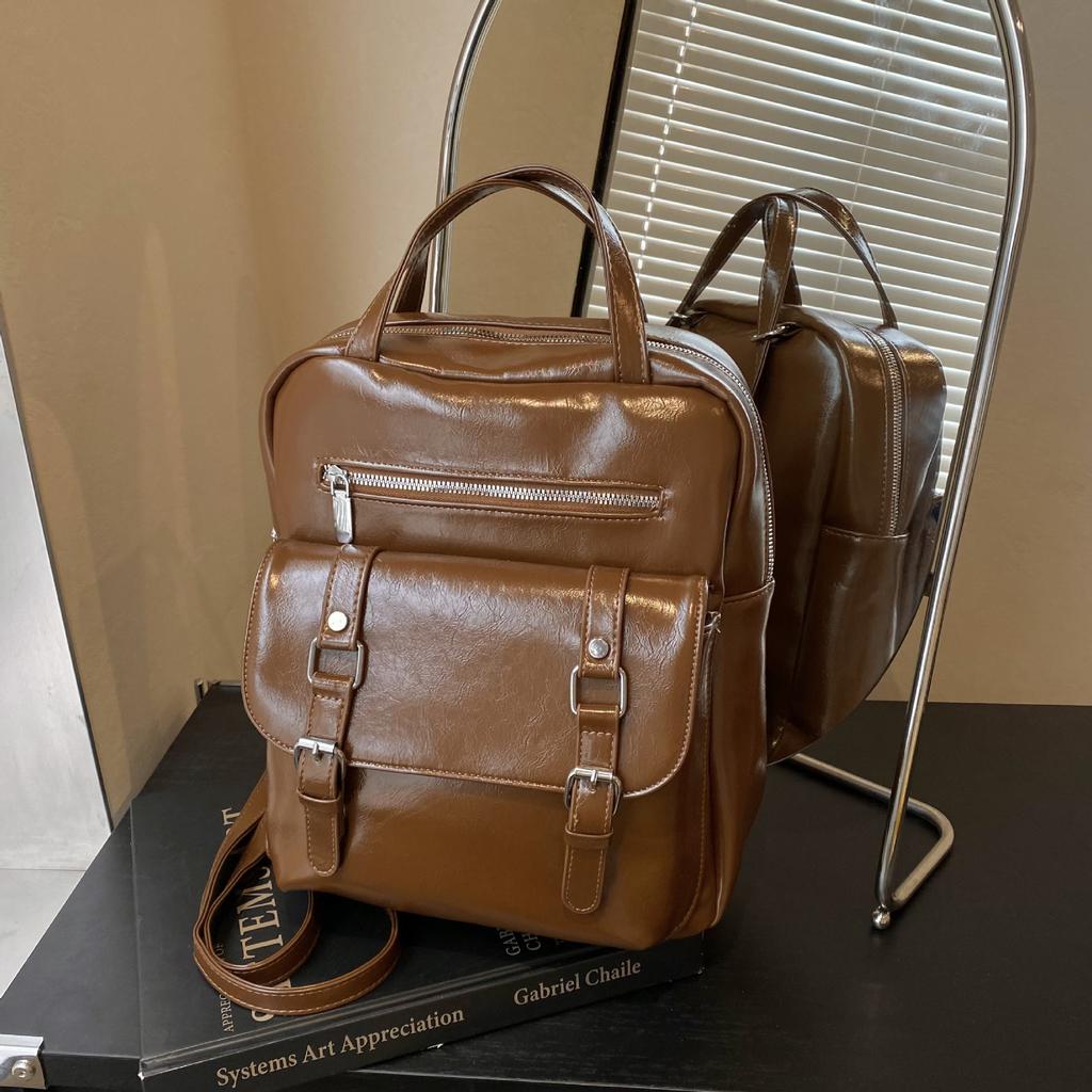 Vintage PU-Leder Rucksack für Damen Große Kapazität Schultaschen für Teenager-Mädchen Mochila Multifunktionale Damen Umhängetasche Reise
