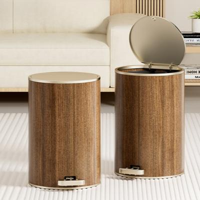 Retro Wood Grain Wastebasket Large Capacity Silent Recycle Bin Kitchen Trash with Lid Storage Foot Press Double Open Trash Can