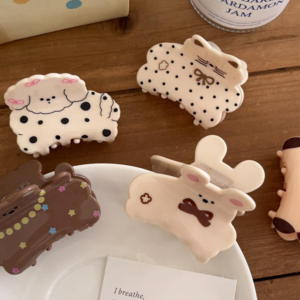 Puppy Plaid Dog Crab Clip Acrylic Spotted Cat Hair Clip Girly Cartoon Animal Hair Claw  Headdress
