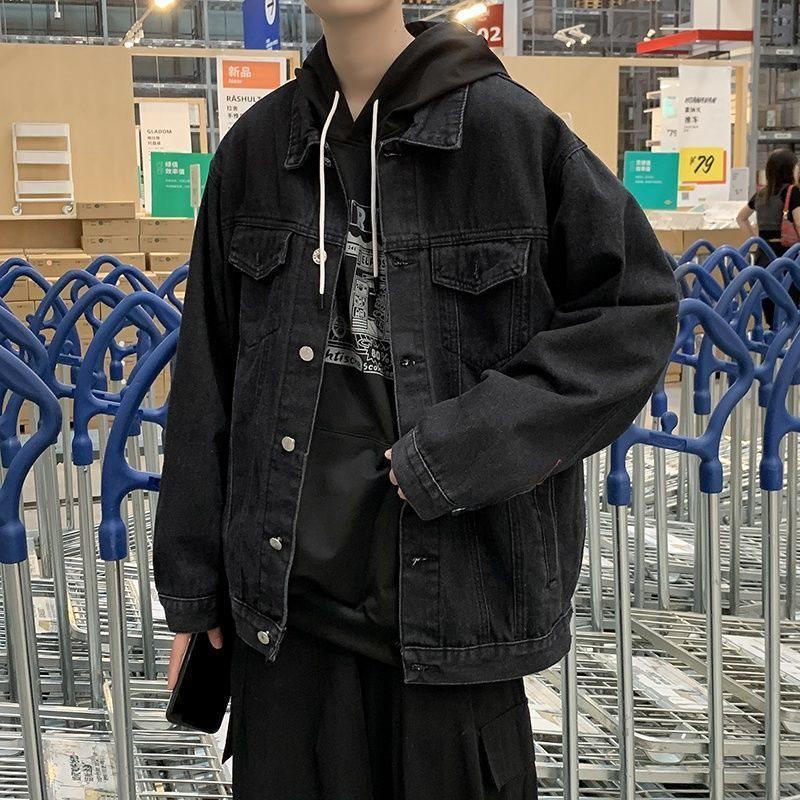 2025 Men's Trendy Hong Kong Style Denim Jacket: Versatile, Loose-Fit Streetwear