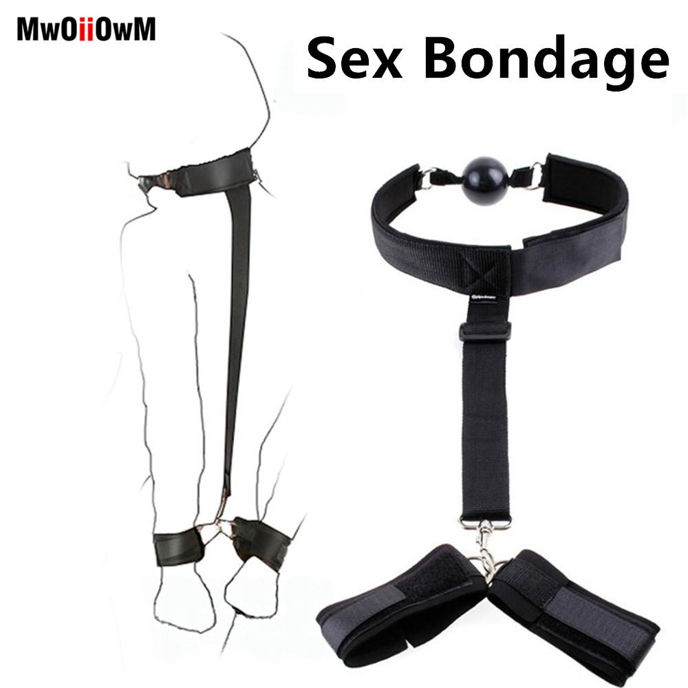 Erotic HandCuffs Mouth Gag BDSM Bondage Restraints Sex Toys for Couples Open Mouth Ball Backhand Cuffs Tied Up Adult