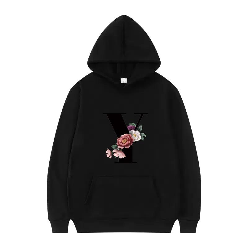 Letter Number Print Pattern Woman Fashion Loose Black Autumn Sporty Tops Clothes Pullovers Ladies Cheap Hoodies Men Sweatshirts