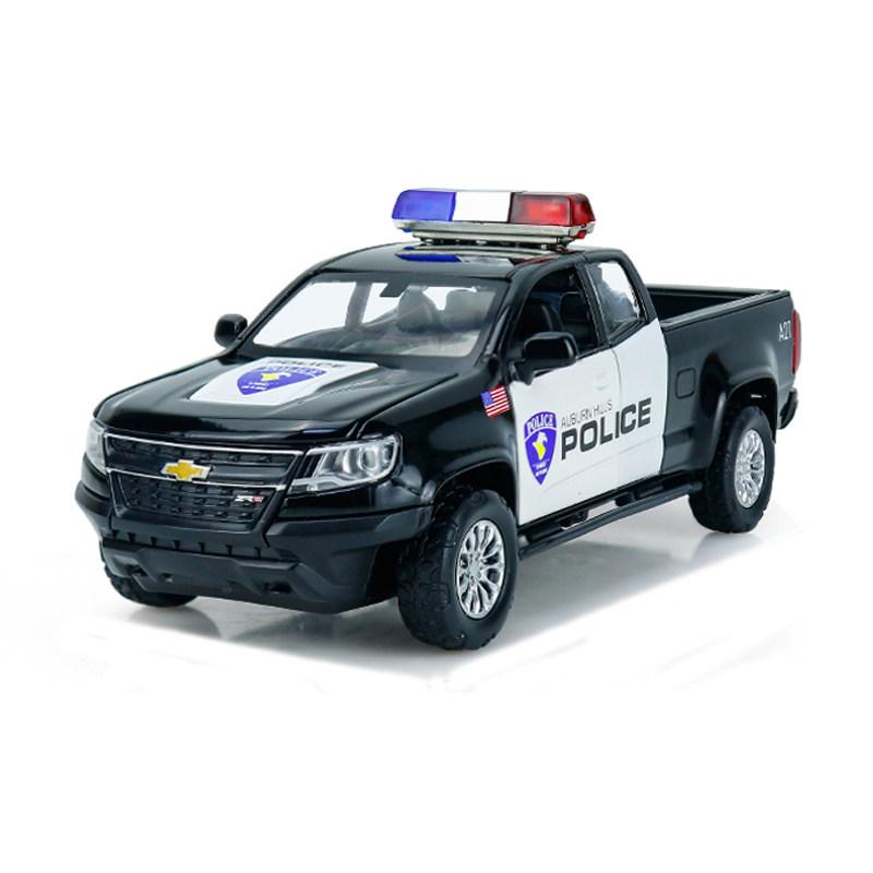 NEU 1:31 Chevrolet Colorado ZR2 Polizei Leichtmetall-Automodell mit Sound und Licht Rückzieher Kinderspielzeug Sammlerstücke Geburtstagsgeschenk