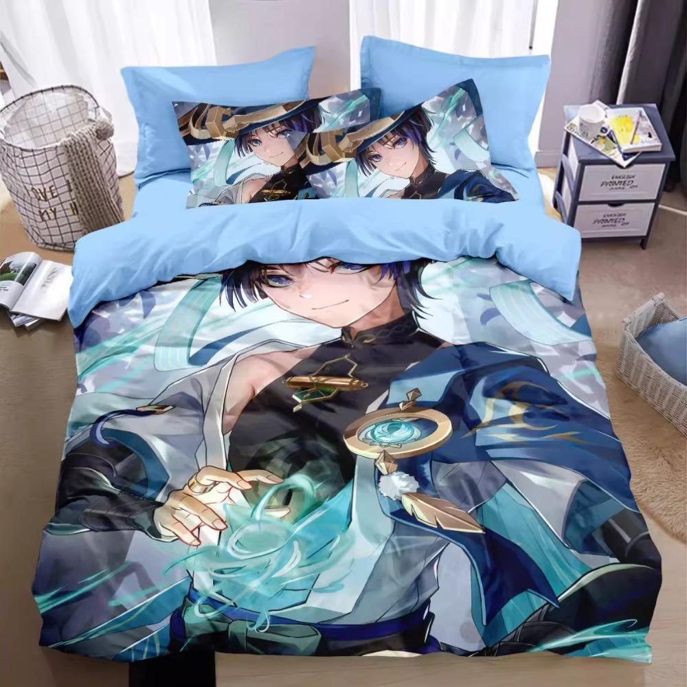 Anime-Figur,Mikrofaser-Bettwäschesets,Kinderbettwäsche mit Reißverschluss,Zimmerdekor,Bettbezug für Jugendliche, Erwachsene, Lila'