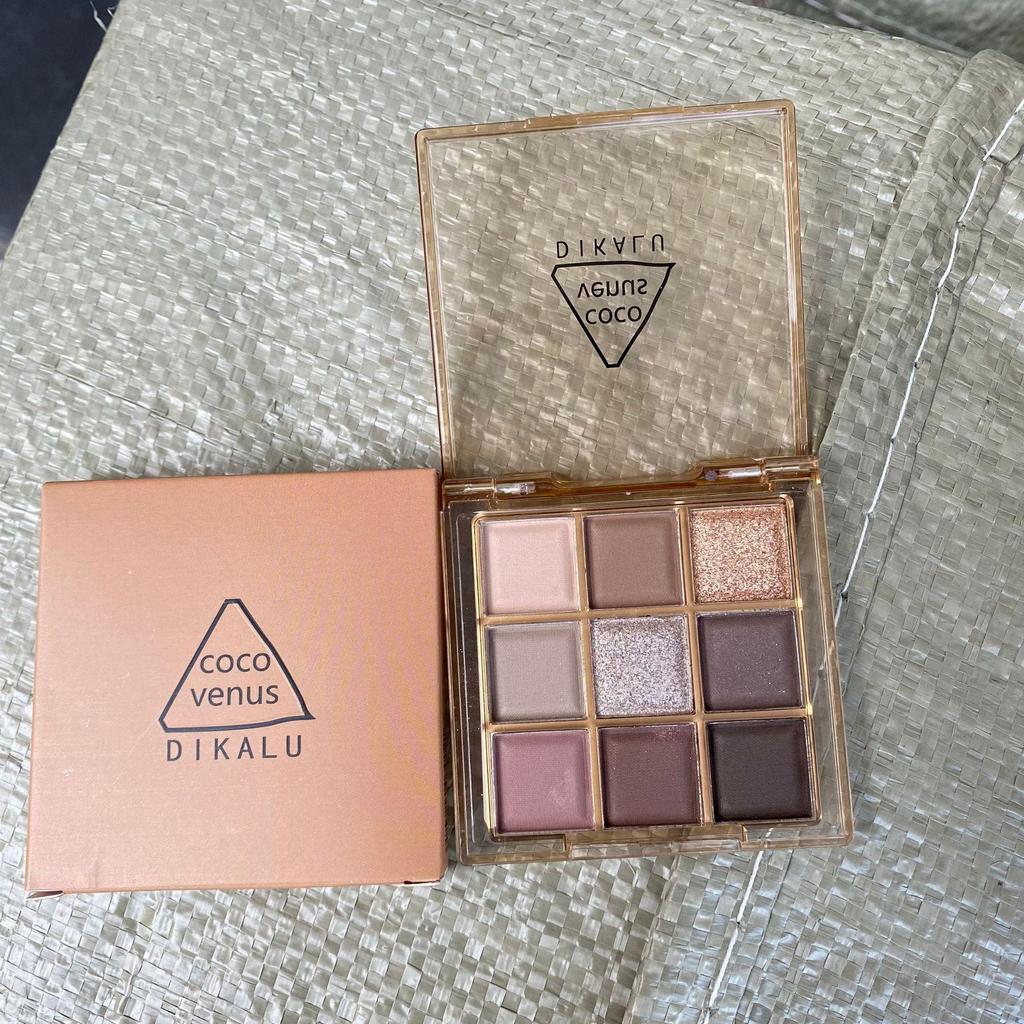 DIKALU 9-Color Earth Tone Eyeshadow Palette - Shimmer & Matte, Transparent Douyin Style.