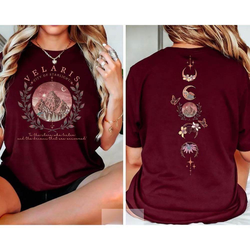 Velaris City of Starlight Front Back Print Graphic T Shirt Women Cotton Lover Fantasy Reader Casual Daily Outfit