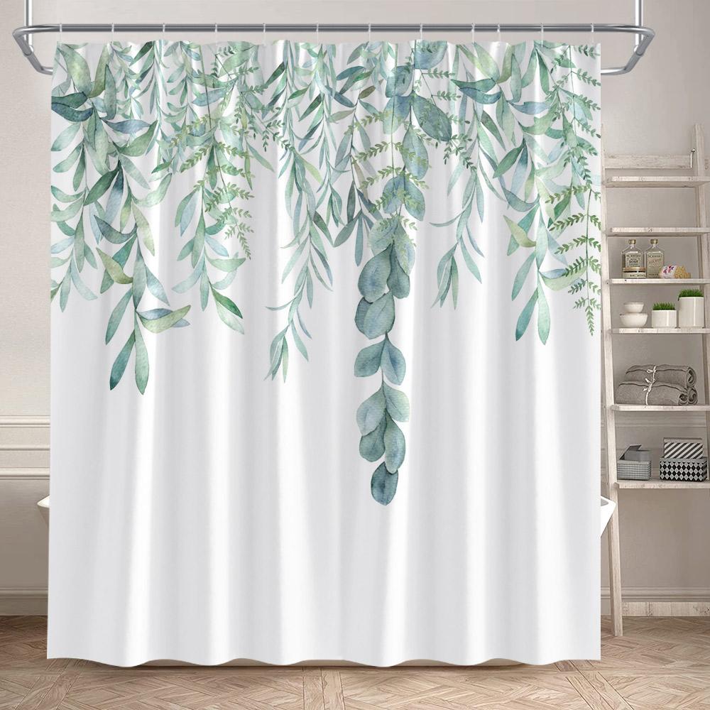 Floral Shower Curtains Garden Watercolour Flowers Plant Leaves Modern Minimalist Bath Curtain Polyester Fabric Bathroom Decor