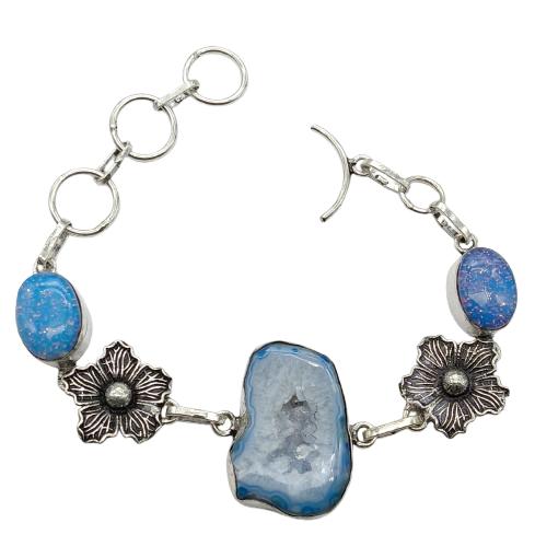 Blue Agate Gemstone Silver Plated Handmade Bracelet Jewelry BR 44