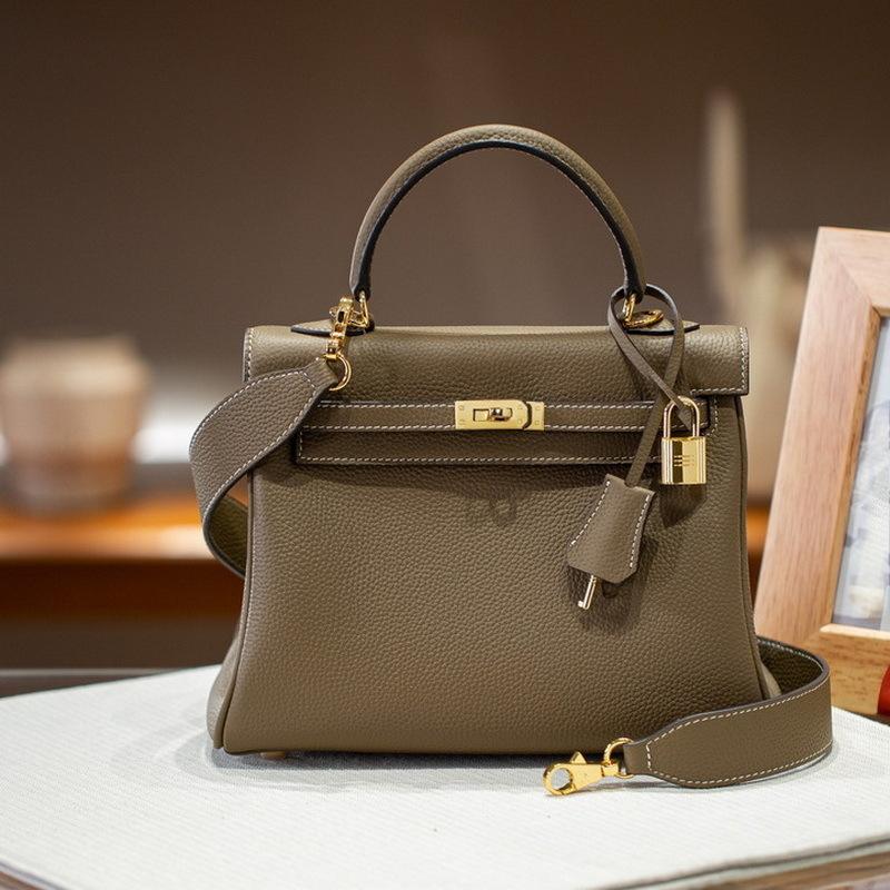 Inner Seam Top Layer Cowhide Togo Leather Bag With Double Shoulder Straps (H09-2528KL)