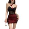 Sweet Spicy Sexy Decorative Flower Hanging Neck Strapless Skirt Mesh Perspective Spicy Girl Slim Fit Wrap Buttocks Dress LWVT