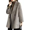 Women Winter Overcoat Woolen Coat Double Breasted Mid Length Formal Business Jacket Turn Down Collar OL Commuting Solid Color Thick Outerwear