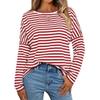 Womens Long Sleeve Crew Neck Striped Casual T-Shirt Loose Fit Cotton Blend Fall 2026