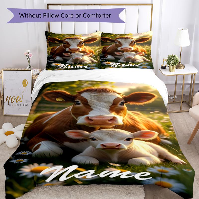 3pcs Custom Name Cow Bedding Set Duvet Cover Closure Includes 1 Duvet Cover & 2 Pillowcases, Soft and Comfortable for All Seasons.