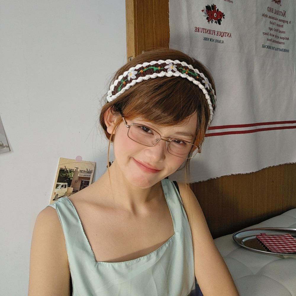 Besticktes Häkel-Haarband Wollgarn Pastoraler Stil Haarband Gestricktes Blumen-Stirnband Mädchen